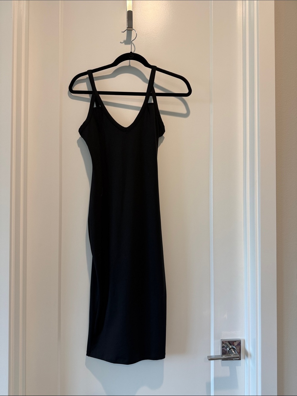 Leith Black Midi Slip Dress with V-Neck Straps